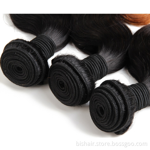 BIS Ombre Body Wave Bundles With Closure 1B30 Honey Blonde Bundles With Brazilian Human Hair 4x4 Transparent lace Closure